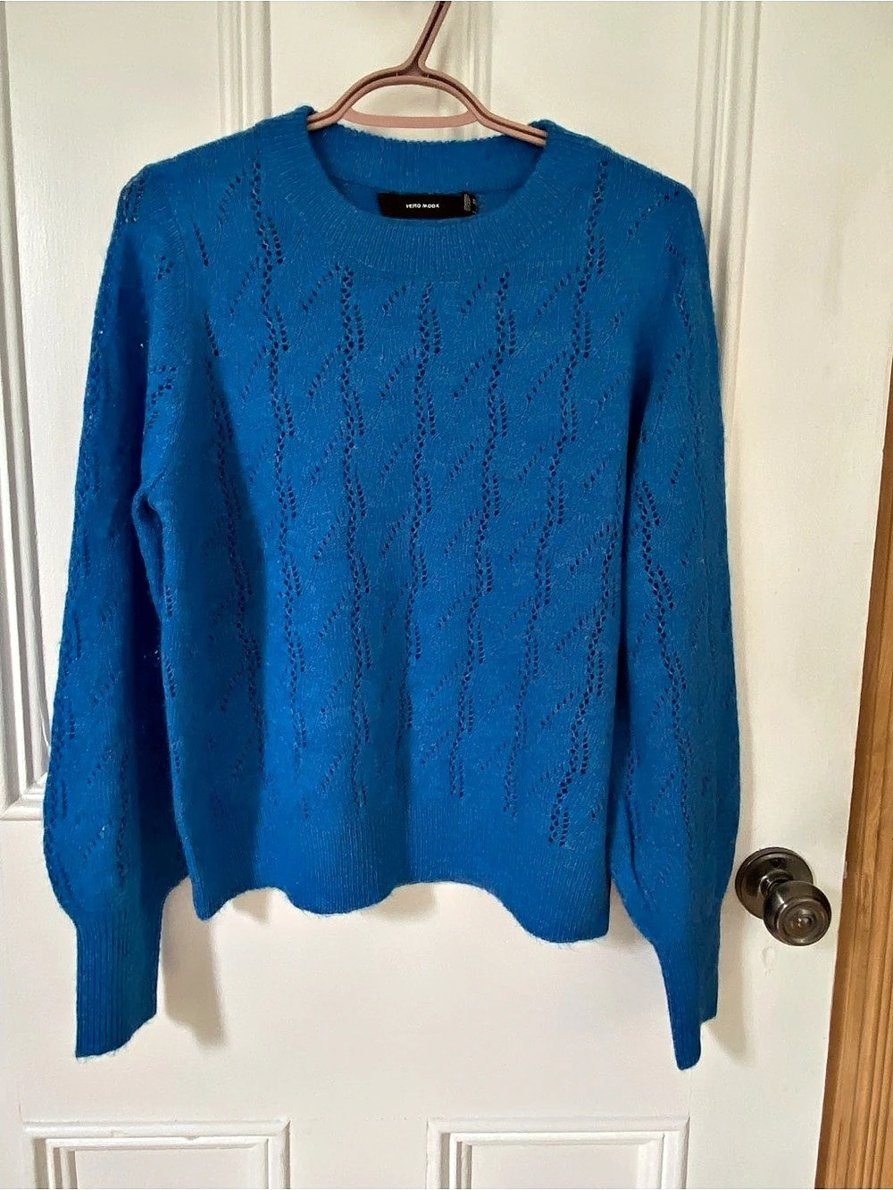 Vero Moda Pointelle Knit Sweater in Blue Size Large